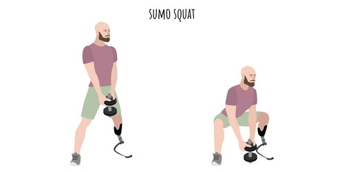 man with a prosthetic leg doing sumo squat vector