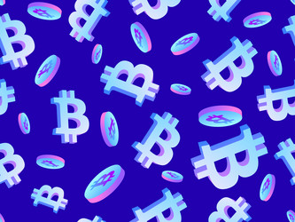3d coins and bitcoin symbol seamless pattern vector image