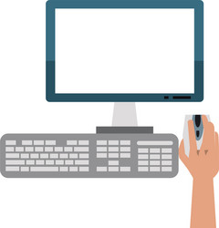 Hand using desk computer with mouse monitor vector