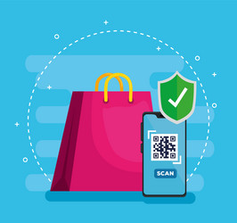 scan qr code with smartphone and bag shopping vector image