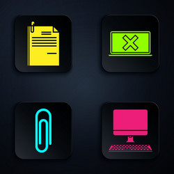set computer monitor with keyboard file document vector image
