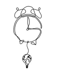 abstract clock with globe light bulb as line vector image
