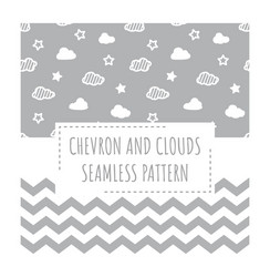 chevron zig zag and clouds with stars pattern vector