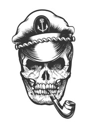 Skull captain vintage style sailor tattoo Vector Image