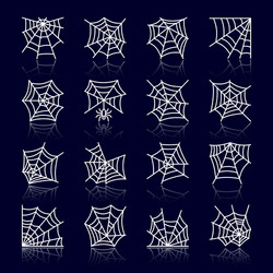 Spider web white line with reflection icon set vector