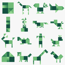 tangram puzzle game schemes with different objects vector image