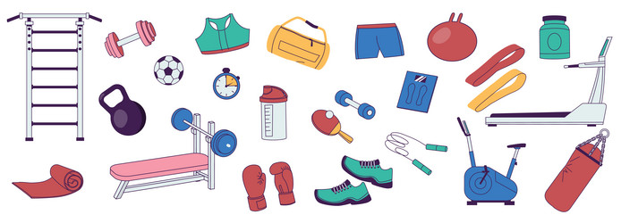 Gym equipment fitness and sport tools vector