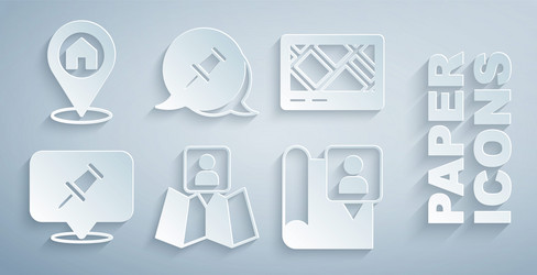 set folded map with location marker gps device vector image