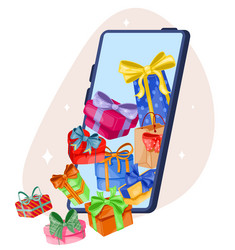 smartphone with gift boxes falling out of screen Vector Image