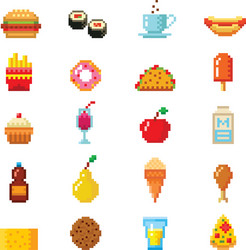 Pixel art food computer design icons vector