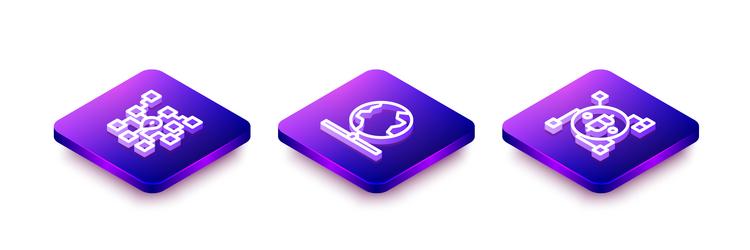 set isometric line neural network global vector image