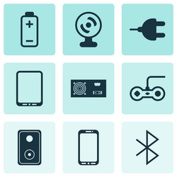 set of 9 computer hardware icons includes battery vector image