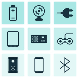 Set of 9 computer hardware icons includes battery vector