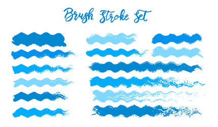 Blue brush stroke waves set hand drawn vector