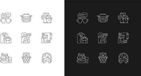 daily routine linear icons set for dark and light vector image