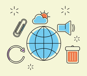 global sphere with ui ux icon set half line vector image