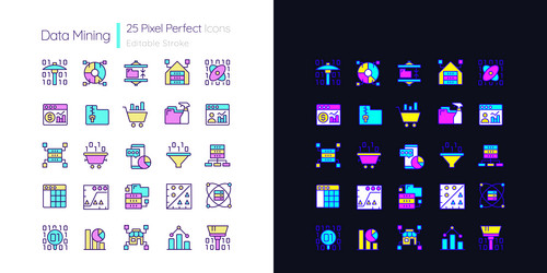 Data mining light and dark theme rgb color pixel vector