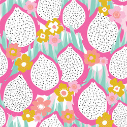 dragon fruit with tropical florals seamless vector