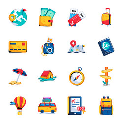 Pack of travel flat icons vector