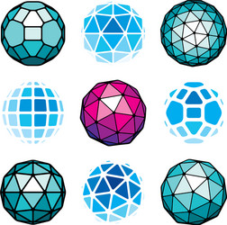 set of low poly spherical objects 3d geometric vector