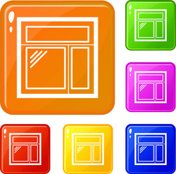 Square window frame icons set color vector