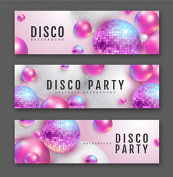 3d holographic pink spheres and disco ball vector