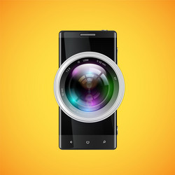 Black realistic cellphone with a camera objective vector