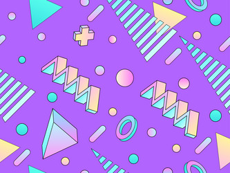 geometric seamless pattern with 3d shapes in 80s vector image