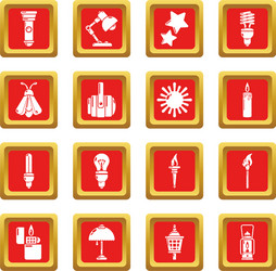 light source icons set red square vector image