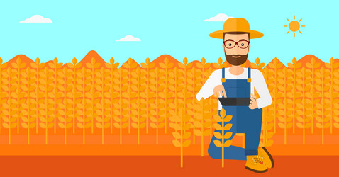 man with tablet computer on field vector image