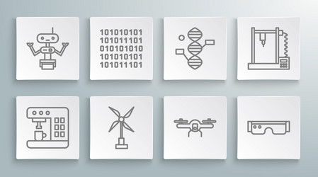 set line coffee machine binary code wind turbine vector image