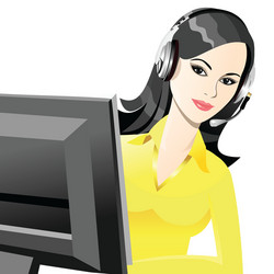 Young beautiful girl telephone operator vector