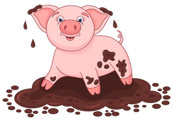 Funny Pig in Muddy Puddle vector image