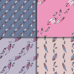 set of four seamless patterns with feathers vector image