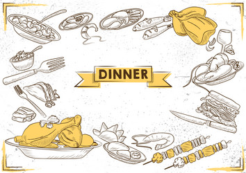 Template different types dinner item vector