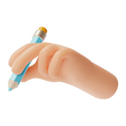 3d human hand holding pencil cartoon style vector