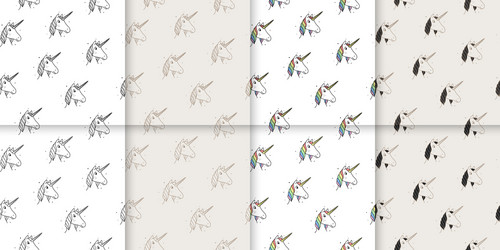 Large set seamless patterns unicorns vector