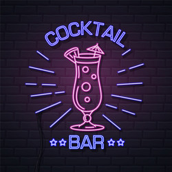 Neon Cocktail Bar Sign - Brick Wall Vector Image