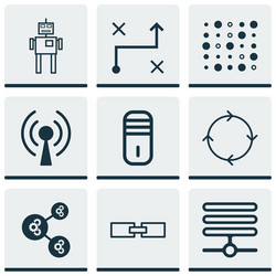 set of 9 robotics icons includes radio waves vector image