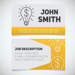 business card print template with light bulb vector