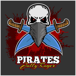 Pirate skull in red headband with cross swords vector