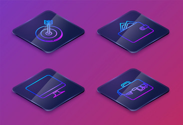 set isometric line target computer monitor screen vector image