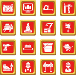 building process icons set red square vector image