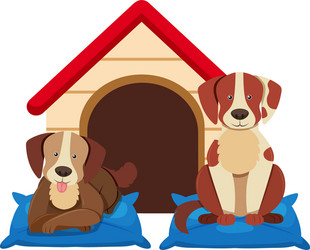 two cute dogs by the doghouse vector