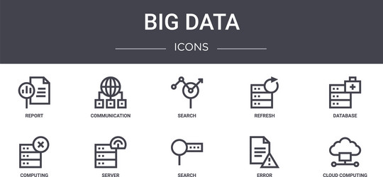 big data concept line icons set contains vector image