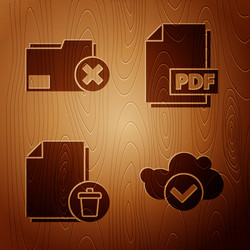 Set cloud with check mark delete folder vector