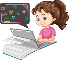 Girl searching on laptop with education icon vector