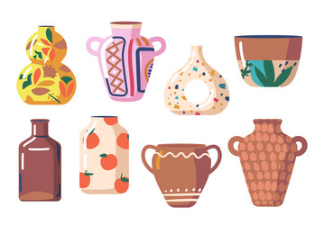 set of ceramic vases colored ceramics objects vector