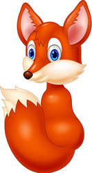 Cartoon fox look back Royalty Free Vector Image