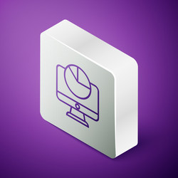 isometric line computer monitor with graph chart vector image